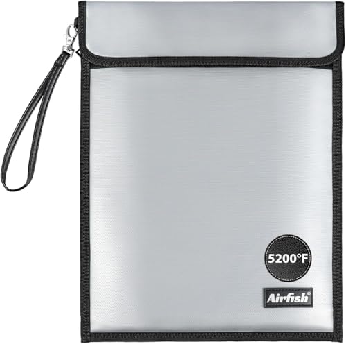 Airfish Upgraded 2 Pockets Fireproof Document Bag 5200 15 x 115 Inches Nonltchy Silicone Coated Fireproof and Waterproof Bag Fireproof Folder for Important Document Money Jewelry Watch Passport - Image 1
