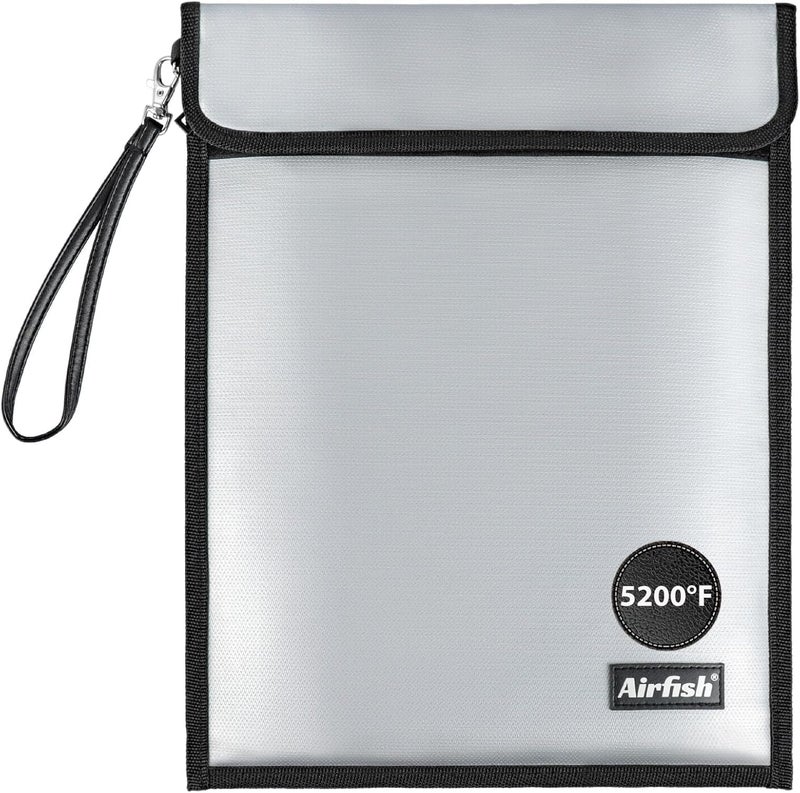 Airfish Upgraded 2 Pockets Fireproof Document Bag 5200 15 x 115 Inches Nonltchy Silicone Coated Fireproof and Waterproof Bag Fireproof Folder for Important Document Money Jewelry Watch Passport - Image 2