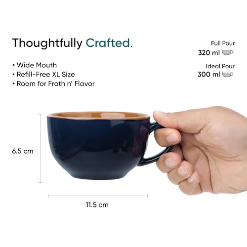 Shay Large Ceramic Coffee Cup Set of 2, Midnight Blue, 320ml | Cappuccino Cup | Glossy Finish | Large Ceramic Coffee Cup | Premium Porcelain Coffee Cup | Microwave Safe (XL Cuppa - Midnight Blue) - Image 5