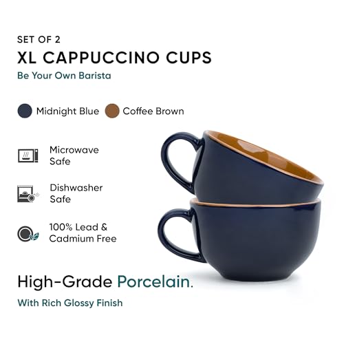 Shay Large Ceramic Coffee Cup Set of 2, Midnight Blue, 320ml | Cappuccino Cup | Glossy Finish | Large Ceramic Coffee Cup | Premium Porcelain Coffee Cup | Microwave Safe (XL Cuppa - Midnight Blue) - Image 3
