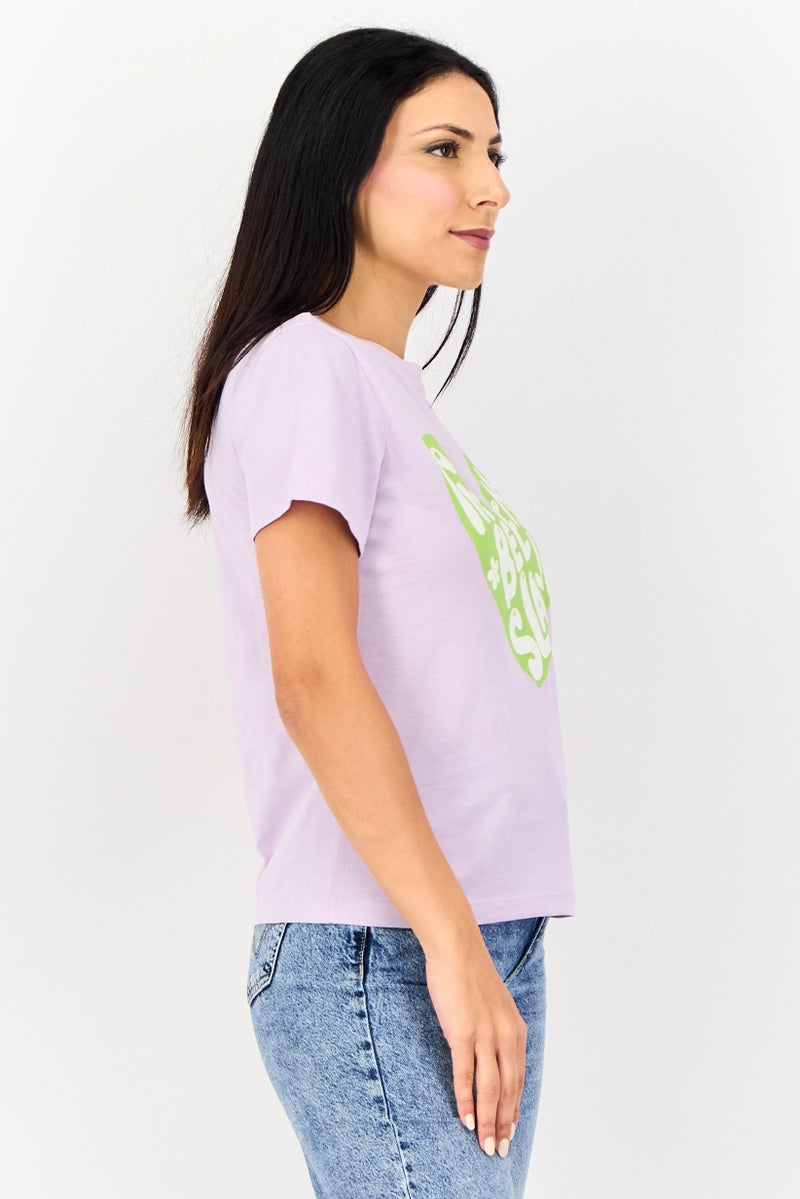 ONLY Women Crew Neck Short Sleeve Graphic Print T-Shirt, Lavender - Image 4