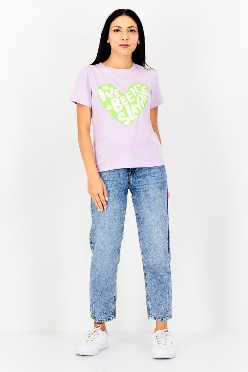 ONLY Women Crew Neck Short Sleeve Graphic Print T-Shirt, Lavender - Image 3