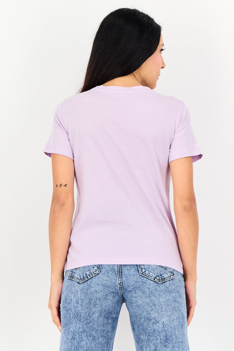ONLY Women Crew Neck Short Sleeve Graphic Print T-Shirt, Lavender - Image 2