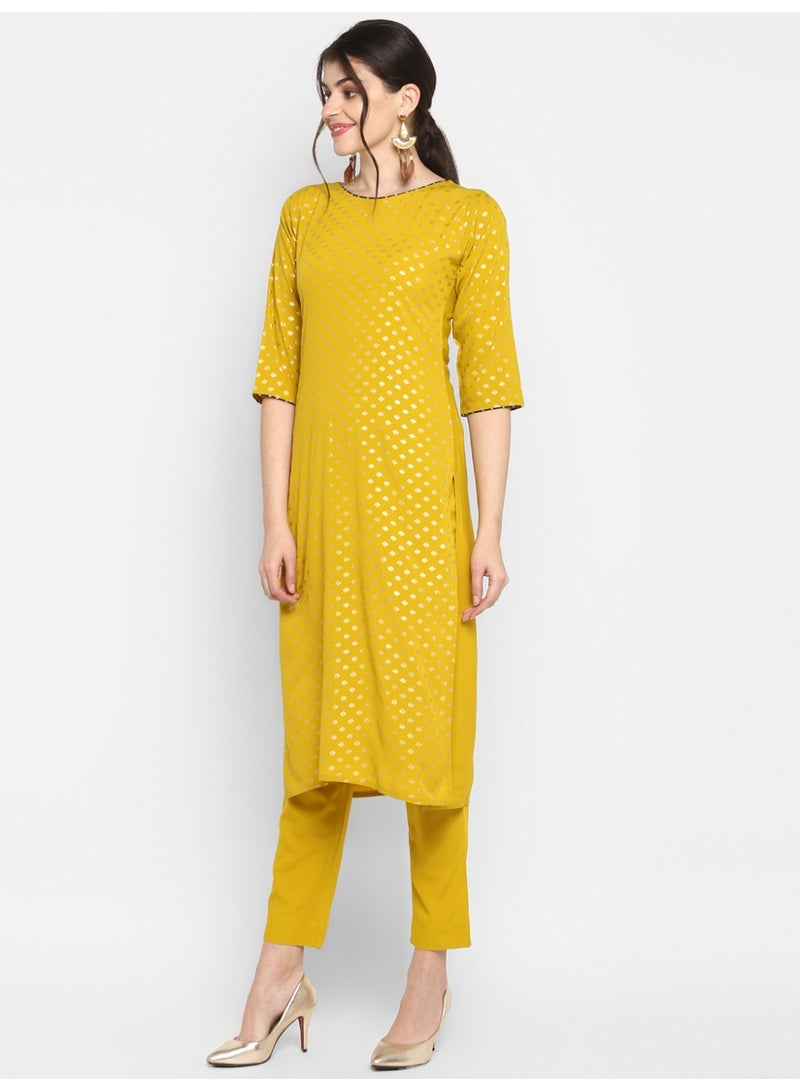 Miss Noor Indian Women Ethnic Wade Gold Print Kurta With Pant And Dupatta  - Image 3