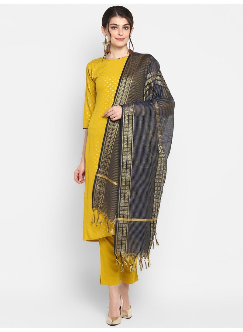Miss Noor Indian Women Ethnic Wade Gold Print Kurta With Pant And Dupatta  - Image 1
