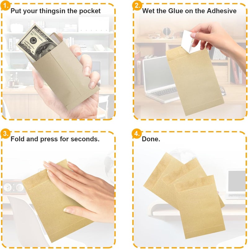 xflyxin 100 Pack Coin Envelopes 3.23"×4.53", Kraft Small Coin Envelopes, Brown Kraft Small Envelopes,Fully sealed seed envelope; Seed Envelopes, Mini Envelopes for Office, Home, School - Image 4