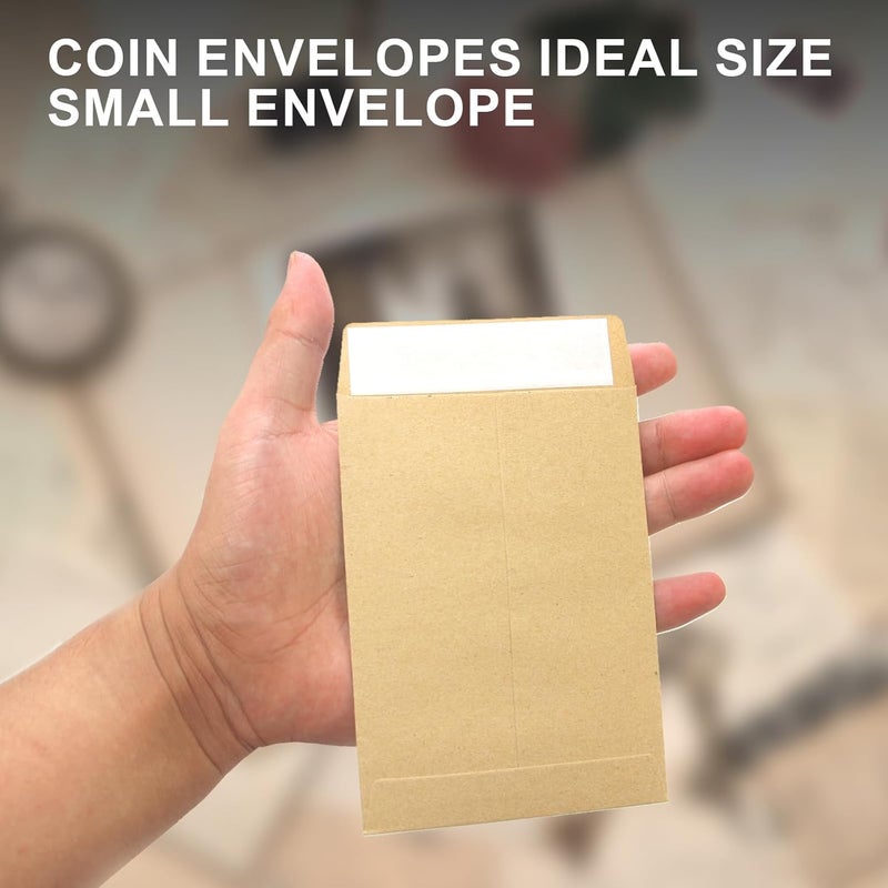 xflyxin 100 Pack Coin Envelopes 3.23"×4.53", Kraft Small Coin Envelopes, Brown Kraft Small Envelopes,Fully sealed seed envelope; Seed Envelopes, Mini Envelopes for Office, Home, School - Image 3