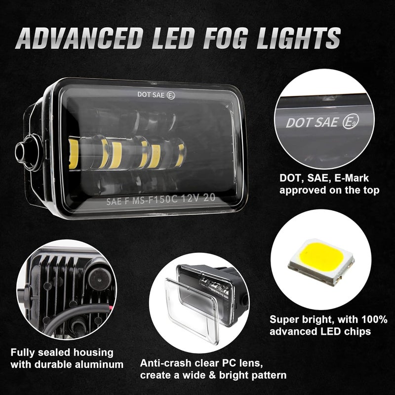 RAMJET4X4 LED Fog Lights for 2015-2020 Ford F150 & 2017-2018 Super Duty - 4 Inch Fog Driving Light Assembly Kit - Image 4