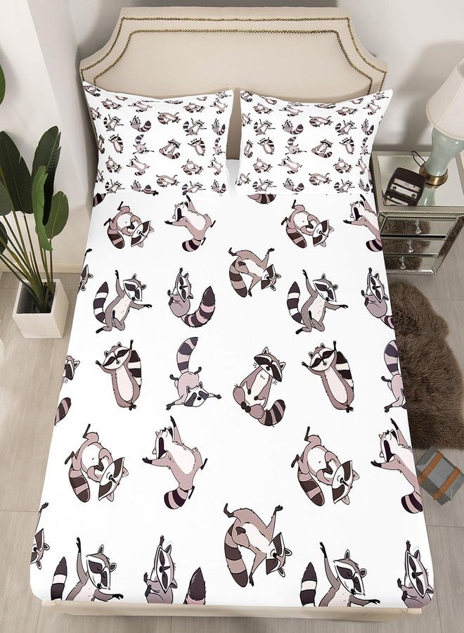 Feelyou Kids Raccoon Sheet Set Cute Cartoon Raccoon Bedding Set for Women Men Bedroom Kawaii Animal Decor Bed Sheets Set Funny Bed Sheet Set with Deep Pocket Fitted Sheet Full Size with 2 Pillow Case - Image 2