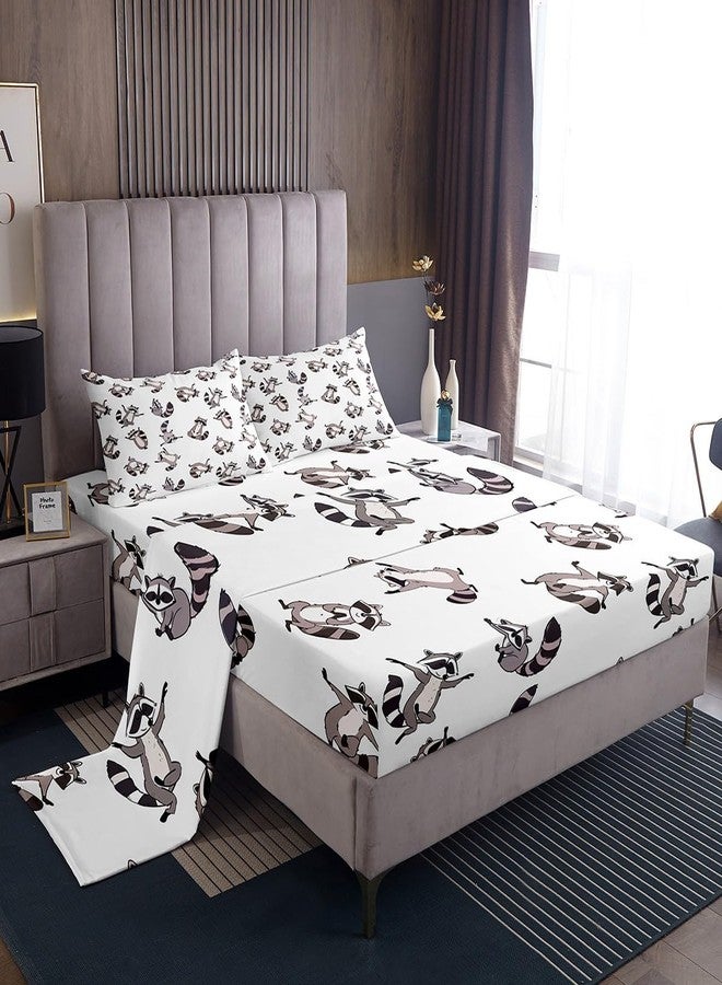 Feelyou Kids Raccoon Sheet Set Cute Cartoon Raccoon Bedding Set for Women Men Bedroom Kawaii Animal Decor Bed Sheets Set Funny Bed Sheet Set with Deep Pocket Fitted Sheet Full Size with 2 Pillow Case - Image 1
