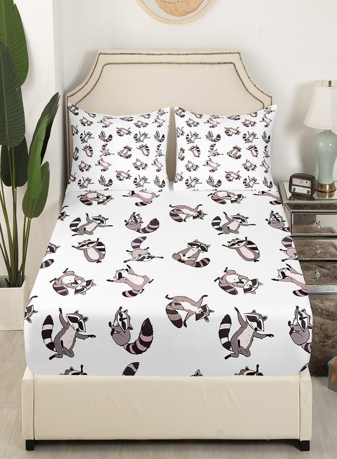 Feelyou Kids Raccoon Sheet Set Cute Cartoon Raccoon Bedding Set for Women Men Bedroom Kawaii Animal Decor Bed Sheets Set Funny Bed Sheet Set with Deep Pocket Fitted Sheet Full Size with 2 Pillow Case - Image 4