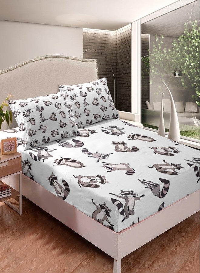 Feelyou Kids Raccoon Sheet Set Cute Cartoon Raccoon Bedding Set for Women Men Bedroom Kawaii Animal Decor Bed Sheets Set Funny Bed Sheet Set with Deep Pocket Fitted Sheet Full Size with 2 Pillow Case - Image 3
