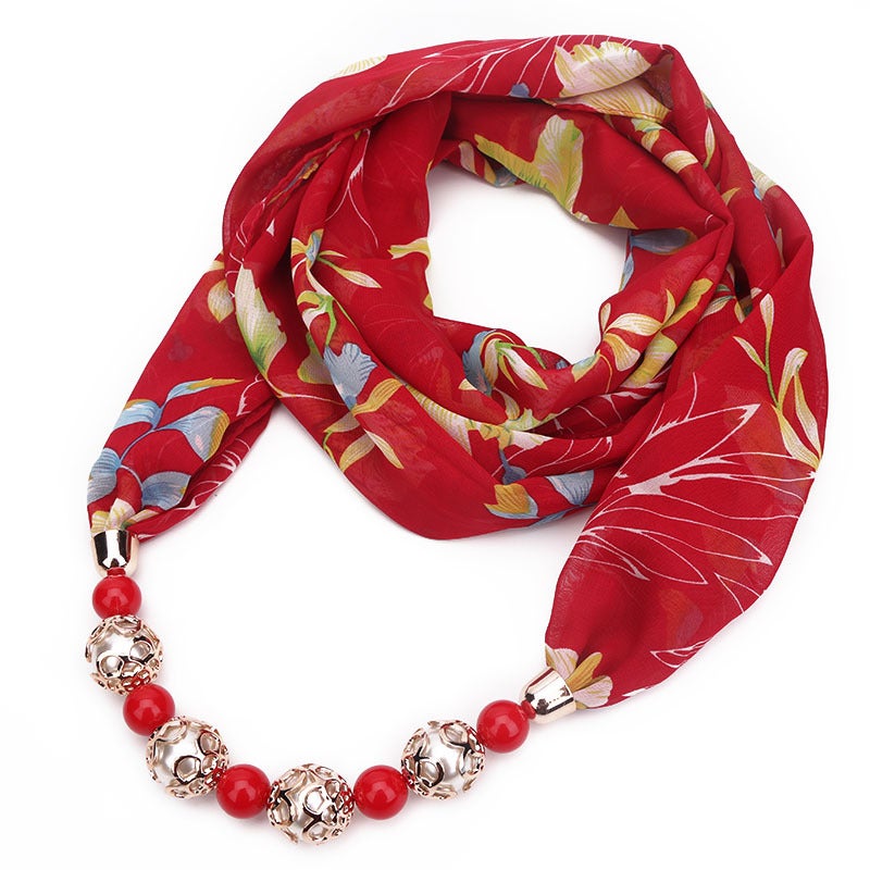 Beaded Pendant Scarf Clothing Printed Chiffon Necklace Scarf Neck Set - Image 1