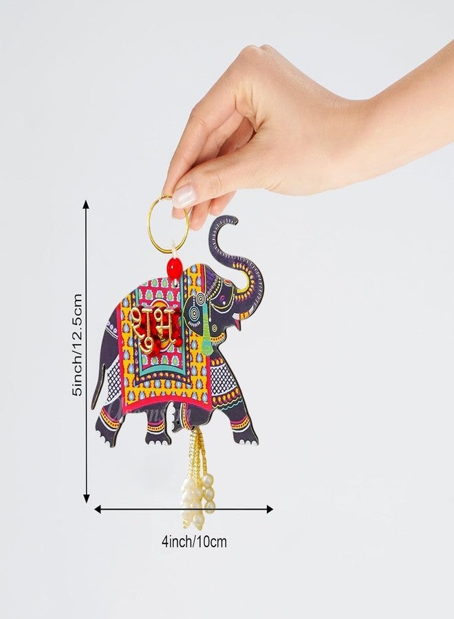 Ascension 1 Pair of Shubh Labh Elephant Wooden Door Side Hanging Enterance Door Decoration Gate Showpiece Hanging Door Hangings for Home mandir Navratri Diwali Decor (Design 1) - Image 3