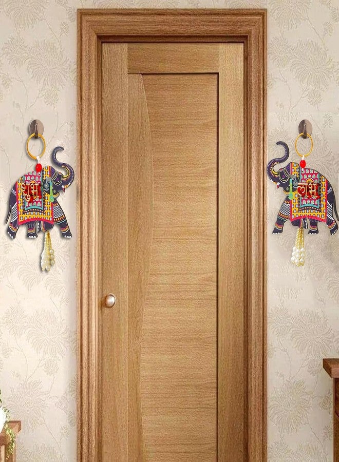 Ascension 1 Pair of Shubh Labh Elephant Wooden Door Side Hanging Enterance Door Decoration Gate Showpiece Hanging Door Hangings for Home mandir Navratri Diwali Decor (Design 1) - Image 2