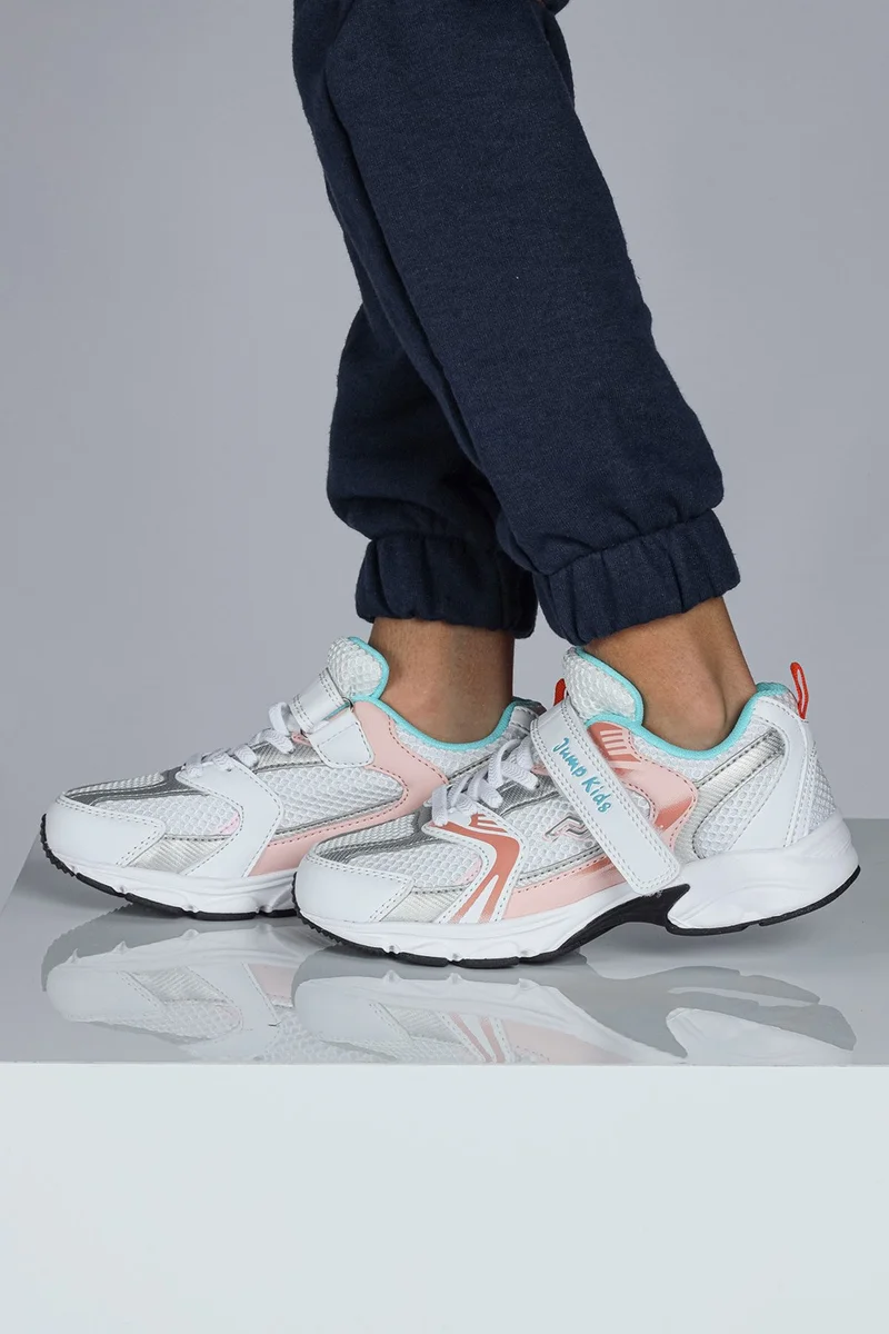 جامب 29203 Velcro White - Orange Girl's Sneaker Casual Sports Shoes