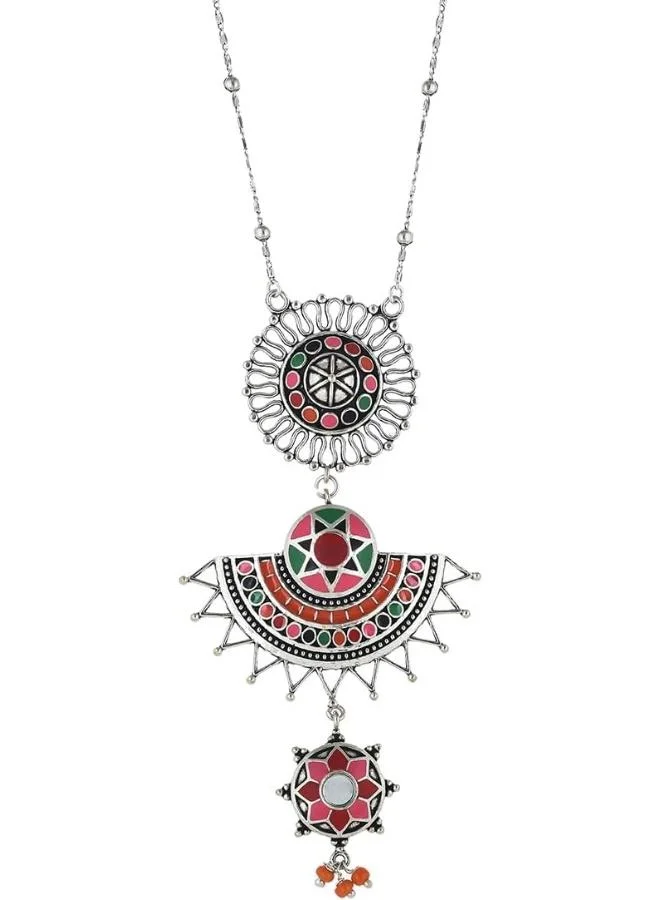 فويلا قلادة فويا الفولكلورية المطلية بالمينا الوردية المتدلية