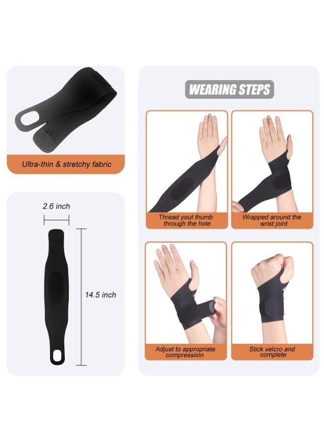 VANGOG 2 Pcs Ultra-Thin Wrist Brace Support for Carpal Tunnel, Pain Relief, Arthritis, Tendonitis,  Breathable Velcro strap, Compression and Support for Fitness Enthusiasts (All Black) - Image 2