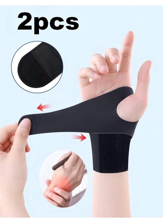 VANGOG 2 Pcs Ultra-Thin Wrist Brace Support for Carpal Tunnel, Pain Relief, Arthritis, Tendonitis,  Breathable Velcro strap, Compression and Support for Fitness Enthusiasts (All Black) - Image 1
