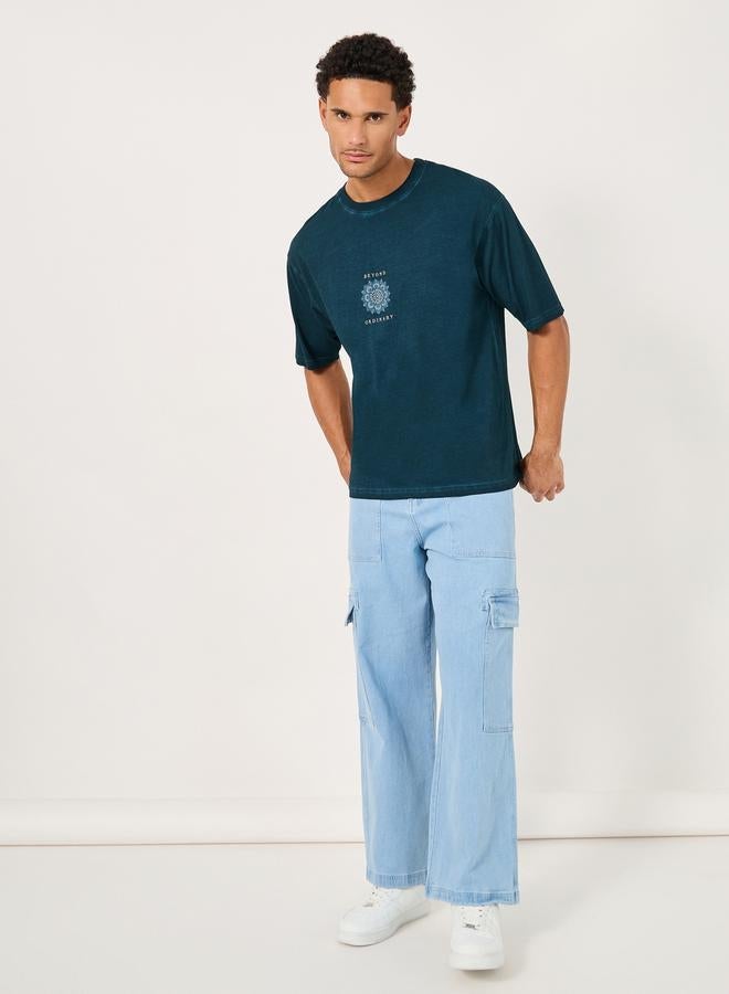 ستايلي تيشيرت أوفر سايز بطبعة جرافيك خلفية مغسول بالحمض - Image 3