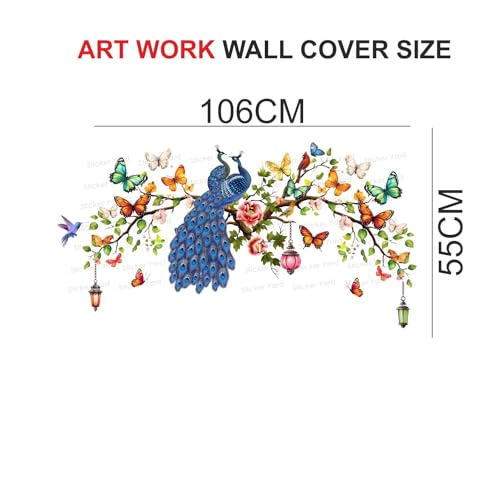 Sticker Yard PVC Vinyl Peacock On Colorful Branch Self-Adhesive Wall Sticker for Home Decor/Decoration - Living Room, Bedroom, Kids Room (Multicolor,Size 106X55CM) - Image 4