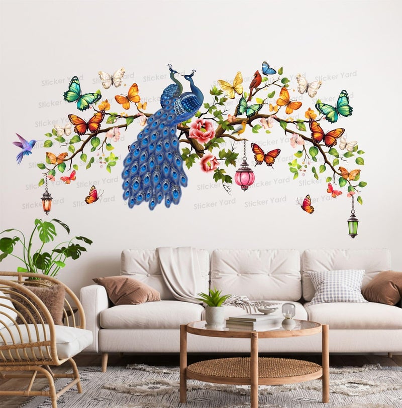 Sticker Yard PVC Vinyl Peacock On Colorful Branch Self-Adhesive Wall Sticker for Home Decor/Decoration - Living Room, Bedroom, Kids Room (Multicolor,Size 106X55CM) - Image 2