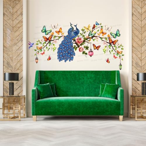 Sticker Yard PVC Vinyl Peacock On Colorful Branch Self-Adhesive Wall Sticker for Home Decor/Decoration - Living Room, Bedroom, Kids Room (Multicolor,Size 106X55CM) - Image 3