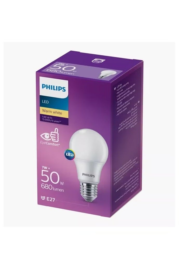 Philips LED Bulb, Warm White, E27 Eye Comfort, 7w, 680Lumen, Last Up To 15000H - Image 1