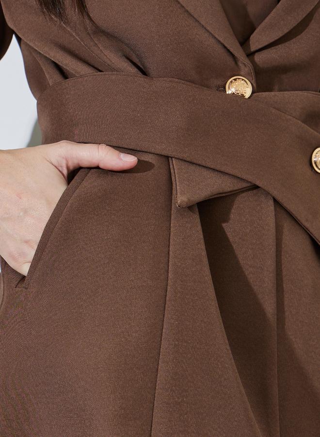 Styli Brown Solid Button Detail Slim Fit Blazer - Image 3