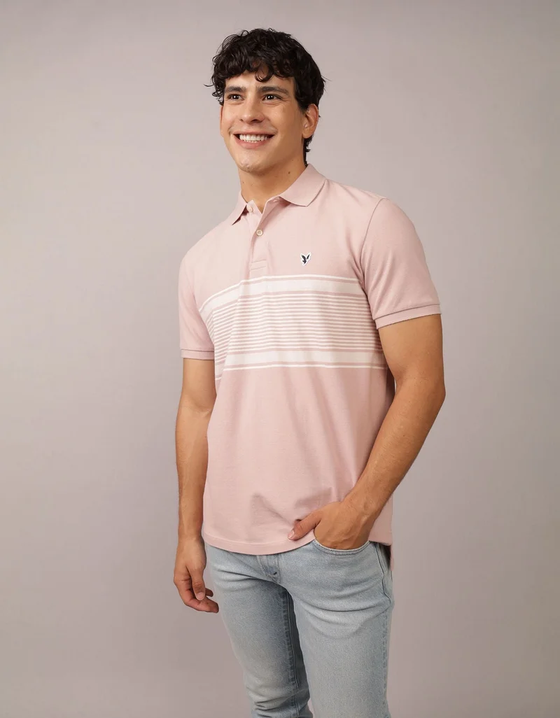 AE Logo Striped Polo Shirt