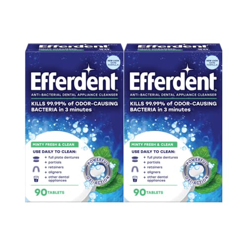 efferdent Retainer Cleaning Tablets, Denture Cleaning Tablets for Dental Appliances, Minty Fresh & Clean, 90 Count, New Packaging - PACKAGING MAY VARY (Pack of 2) - Image 1