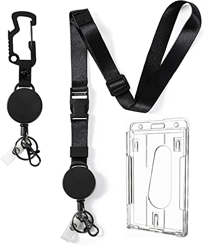 DELSWIN Heavy Duty Retractable Lanyard - Breakaway Lanyards for ID Badges Keys, Retractable Keychain with Upgraded Carabiner, Key Ring, and 2-Card Thumb-Slot Badge Holder, 8 oz Retraction - Image 1