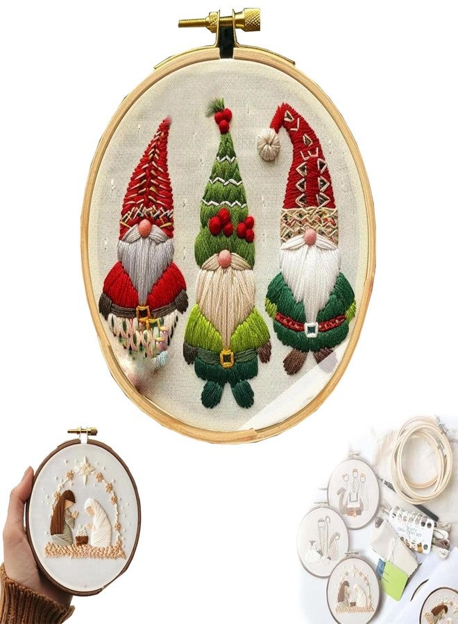 TINLOK Christmas Embroidery KIT,Adults Kids DIY Handmade,Hand Embroidery Starter Kits with Stamped Embroidery Pattern,for Christmas Embroidery Kits for Adults Beginners Starter (A) - Image 1