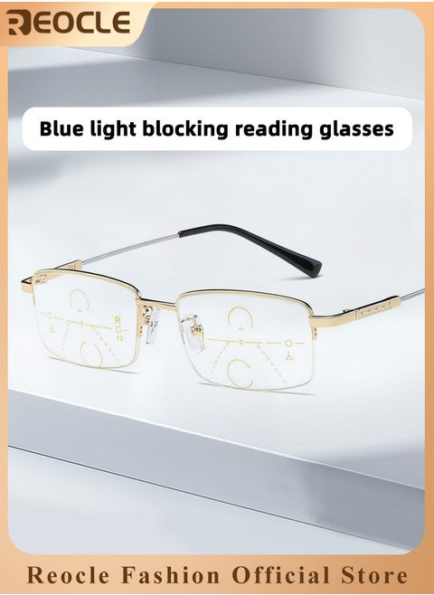 Progressive Multifocus Reading Glasses Anti Blue Light Readers with Diamond Cutting Design Anti-Fatigue Clear Lens Spectacle Readers for Men