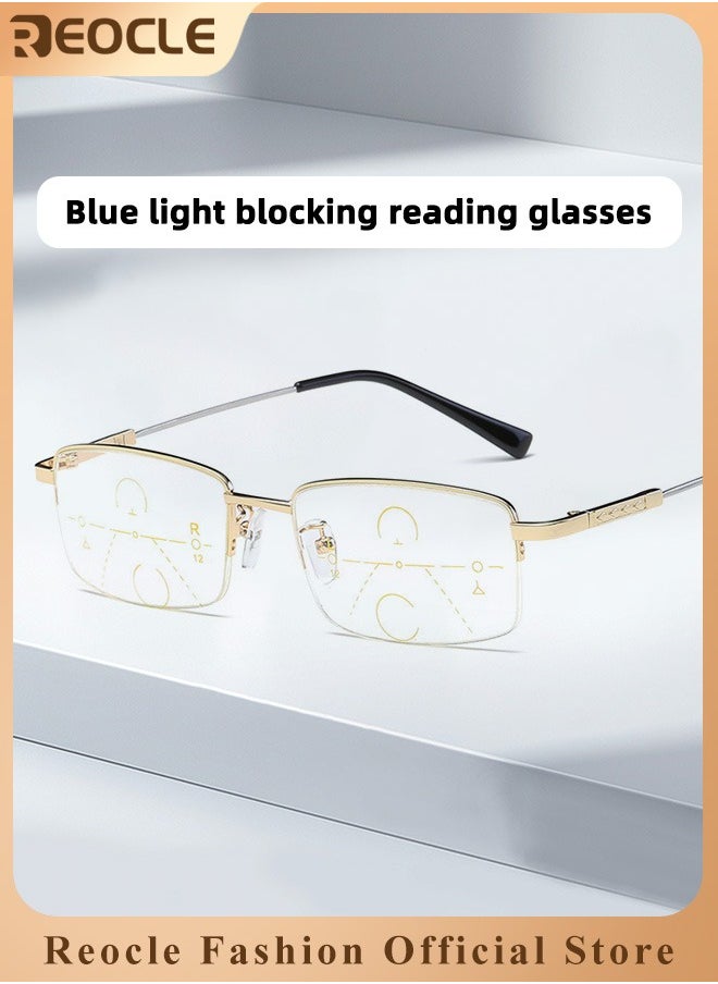 REOCLE Progressive Multifocus Reading Glasses Anti Blue Light Readers with Diamond Cutting Design Anti-Fatigue Clear Lens Spectacle Readers for Men  - Image 1
