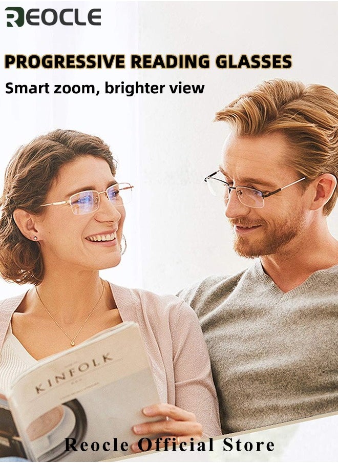 REOCLE - Progressive Multifocus Reading Glasses Anti Blue Light Readers with Diamond Cutting Design Anti-Fatigue Clear Lens Spectacle Readers for Men - Image 1