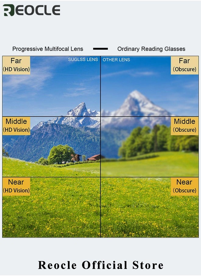REOCLE Progressive Multifocus Reading Glasses Anti Blue Light Readers with Diamond Cutting Design Anti-Fatigue Clear Lens Spectacle Readers for Men  - Image 5