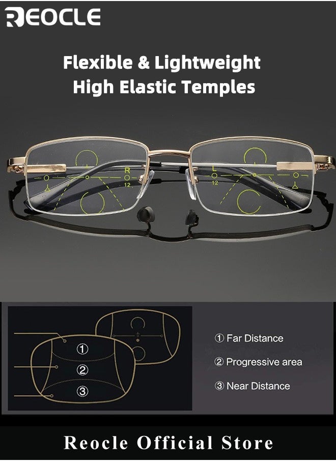 REOCLE Progressive Multifocus Reading Glasses Anti Blue Light Readers with Diamond Cutting Design Anti-Fatigue Clear Lens Spectacle Readers for Men  - Image 2