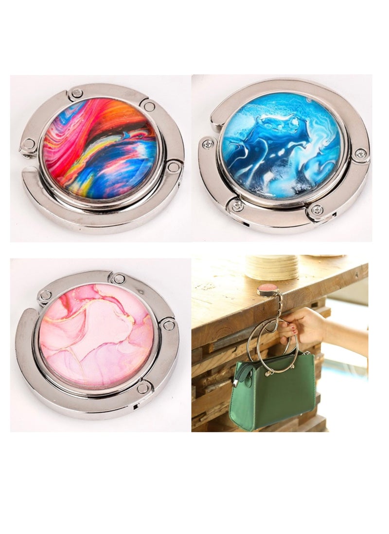 OUYoo OUYoo Handbag Hooks, Folding Handbag Hanger, Folding Section Storage Handbag Hook, Table Hook Purse Bag Holder, Can Withstand 3-5kg, for Women Girls Bags Organizers Storage Decor Gift (3pcs)  - Image 1