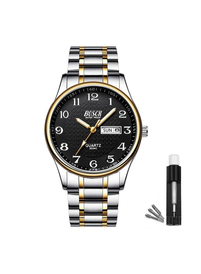 Bosck Casual Analog Mens Watches,Stainless Steel 30M Waterproof Fashion Wrist Watch for Men,Fashion Auto Date and Day Quartz Business Watches,Easy Read Sports Wristwatches - Image 1