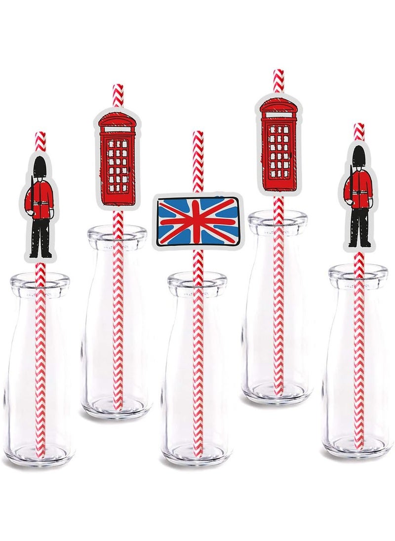 MAGJUCHE London Themed Party Straw Decor 24Pack Baby Shower Or Birthday British UK Party Supply Decorations Paper Decorative Straws 