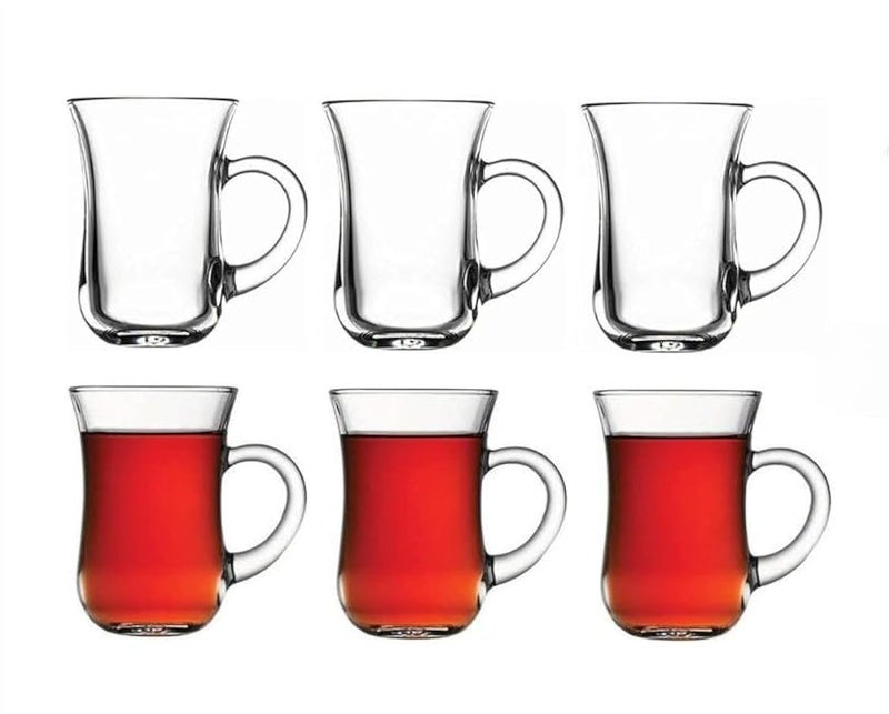 ums Turkish Tea Glasses With Handle 6 pcs Tea Cups Slim Waist Design and Thick Sole Prevent the Tea From Getting Cold Capacity 145cc 4 34 Oz 25 x 4H - Image 1