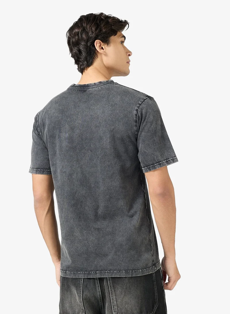 Seventy Five Acid Wash Graphic Print Regular Fit T-Shirt