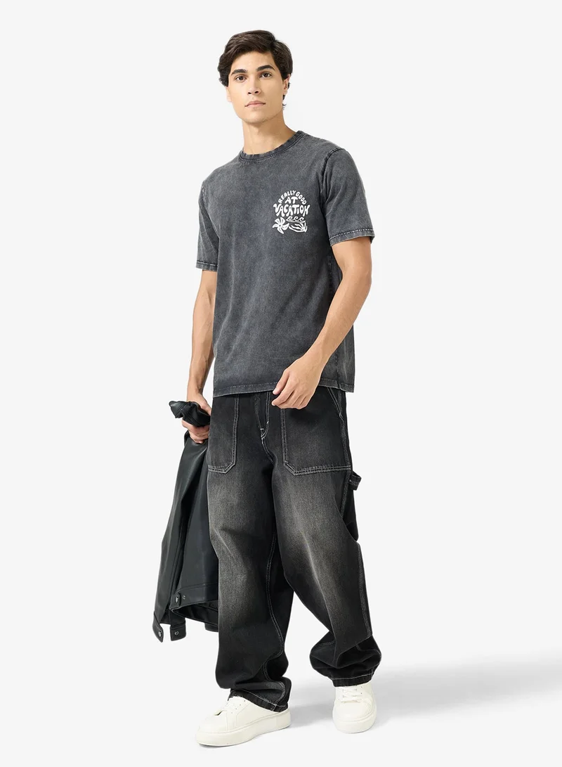 Seventy Five Acid Wash Graphic Print Regular Fit T-Shirt