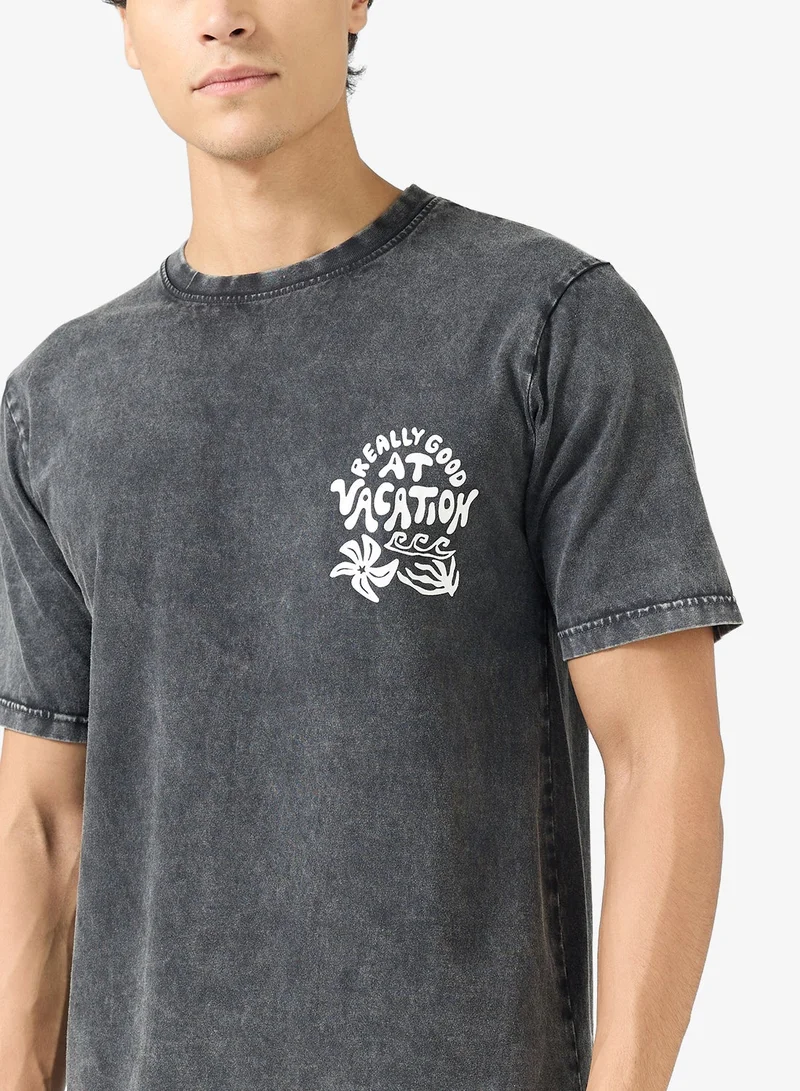Seventy Five Acid Wash Graphic Print Regular Fit T-Shirt