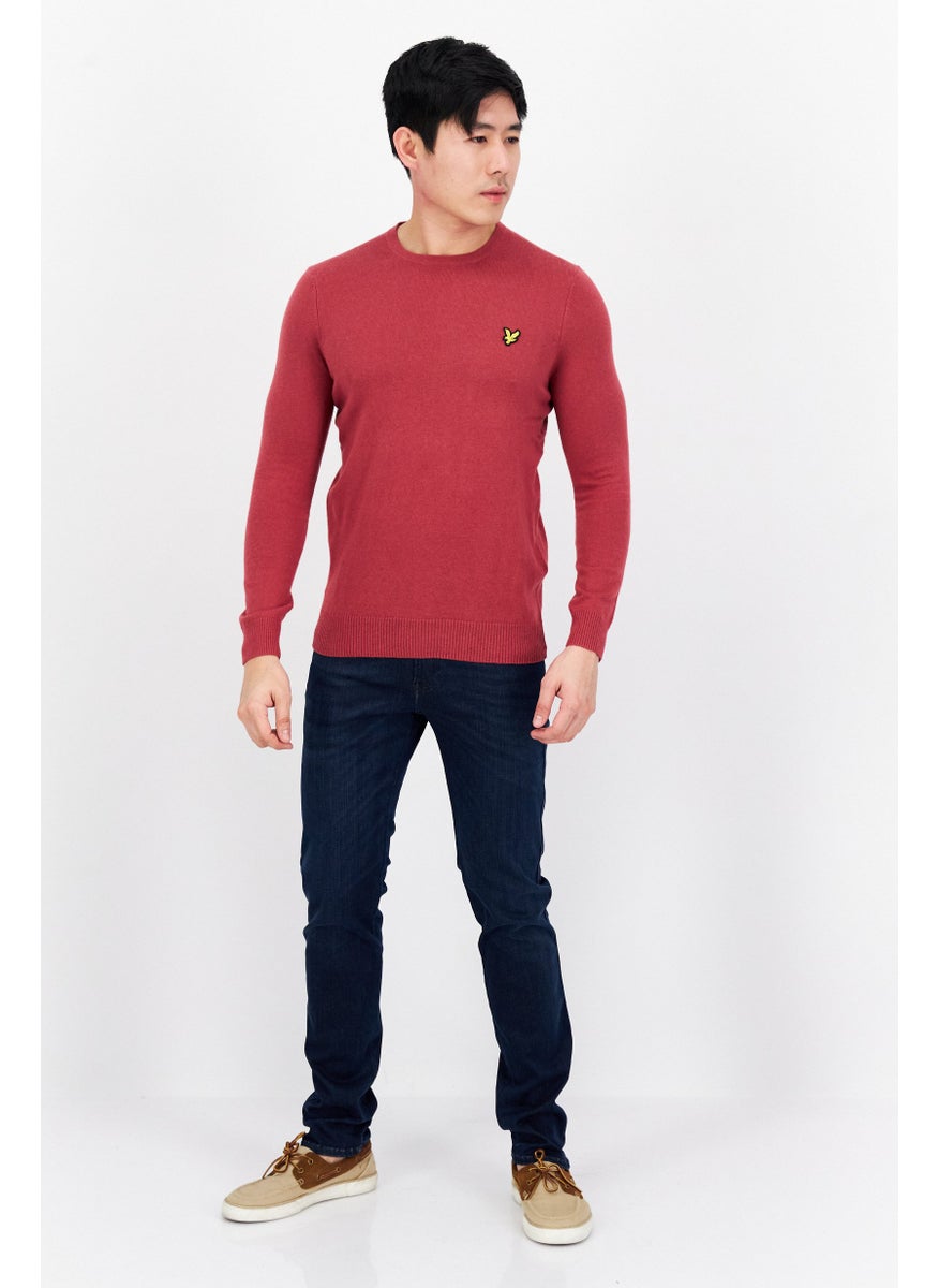 Lyle & Scott - Men Crew Neck Long Sleeve Embroidered Logo Sweater, Dusty Pink - Image 1