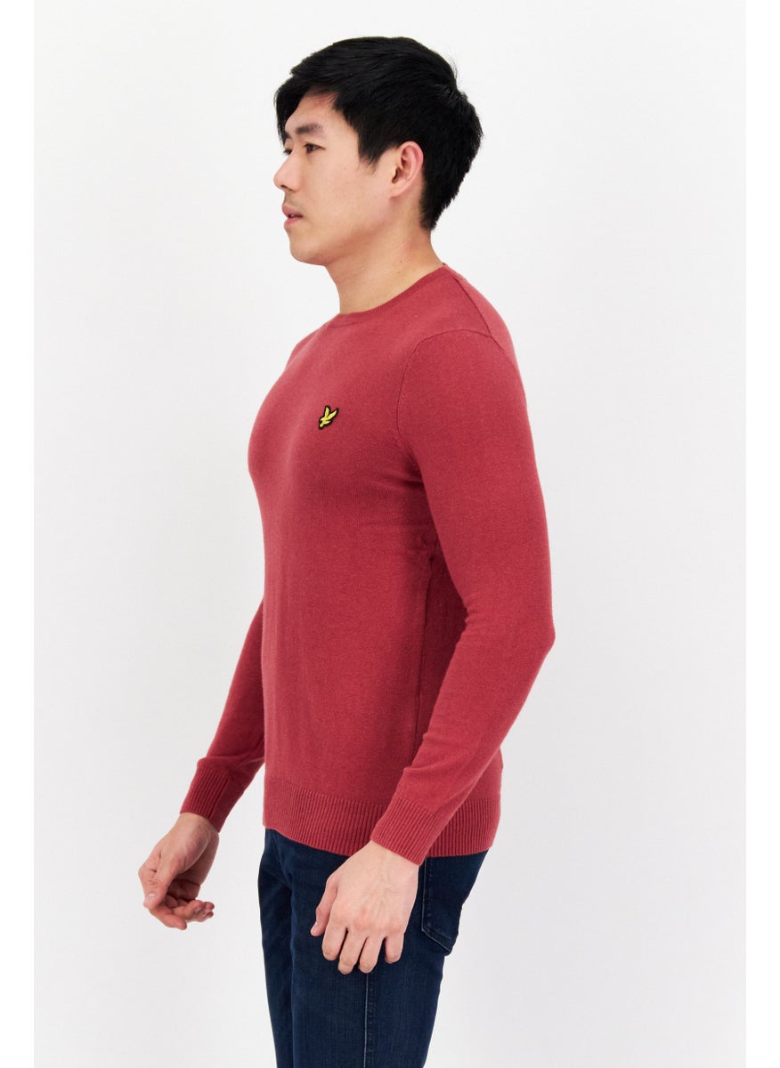 Lyle & Scott - Men Crew Neck Long Sleeve Embroidered Logo Sweater, Dusty Pink - Image 1