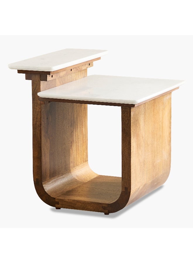 Ashton Genuine Marble Top End Table with Solid Wood Base