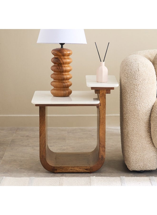 Home Box Ashton Genuine Marble Top End Table with Solid Wood Base  - Image 2