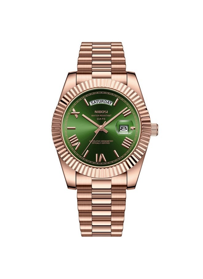 NIBOSI - NIBOSI Men Watches Analog Quartz Stainless Steel Watches for Men Waterproof Business Classic Desiger Wrist Watch Day&Date (Rose Green) - Image 1